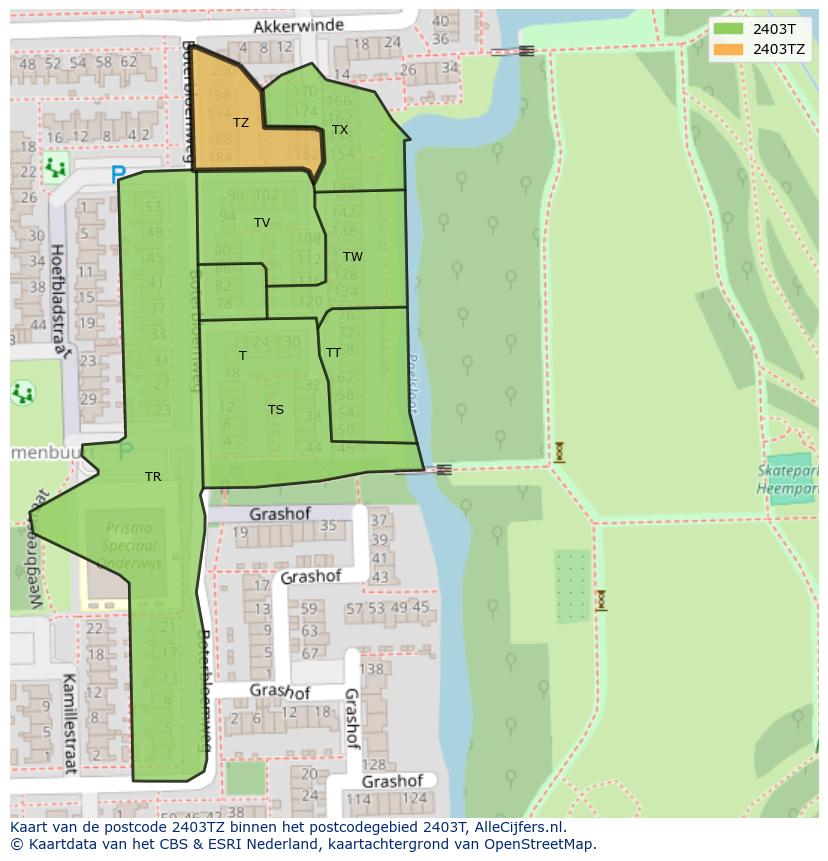 Afbeelding van het postcodegebied 2403 TZ op de kaart.