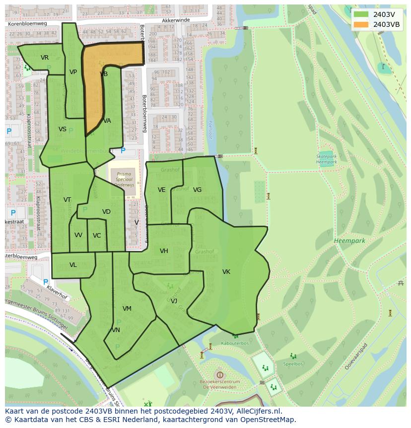 Afbeelding van het postcodegebied 2403 VB op de kaart.