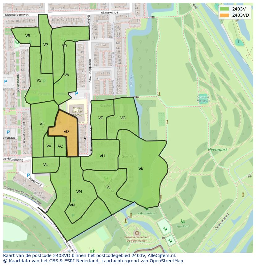 Afbeelding van het postcodegebied 2403 VD op de kaart.