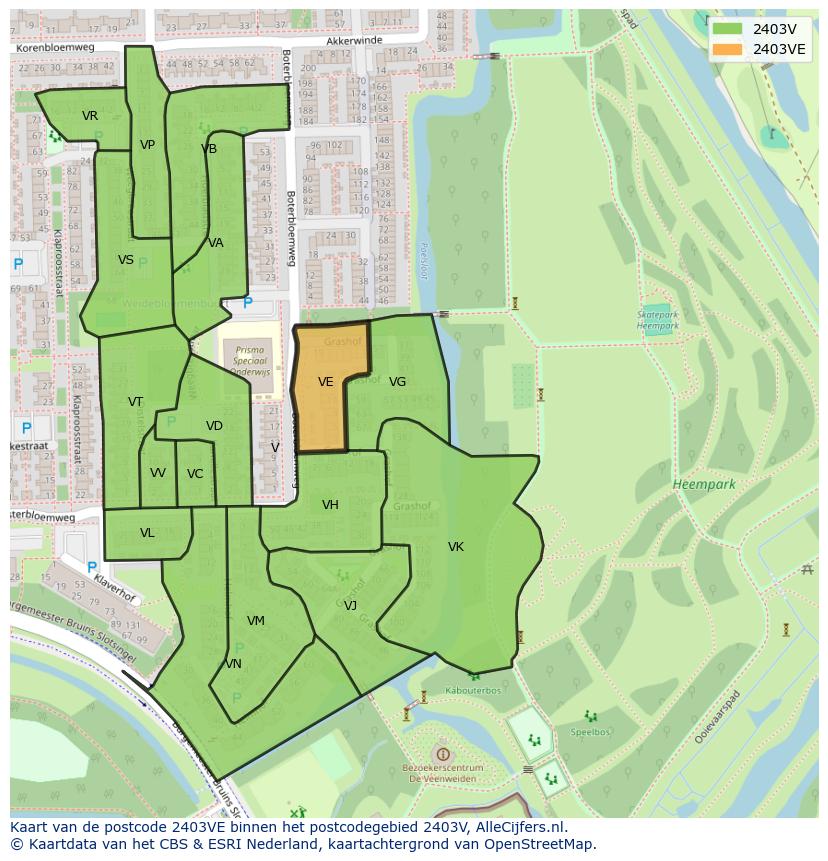 Afbeelding van het postcodegebied 2403 VE op de kaart.