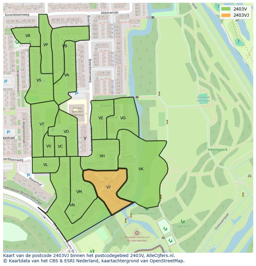 Afbeelding van het postcodegebied 2403 VJ op de kaart.
