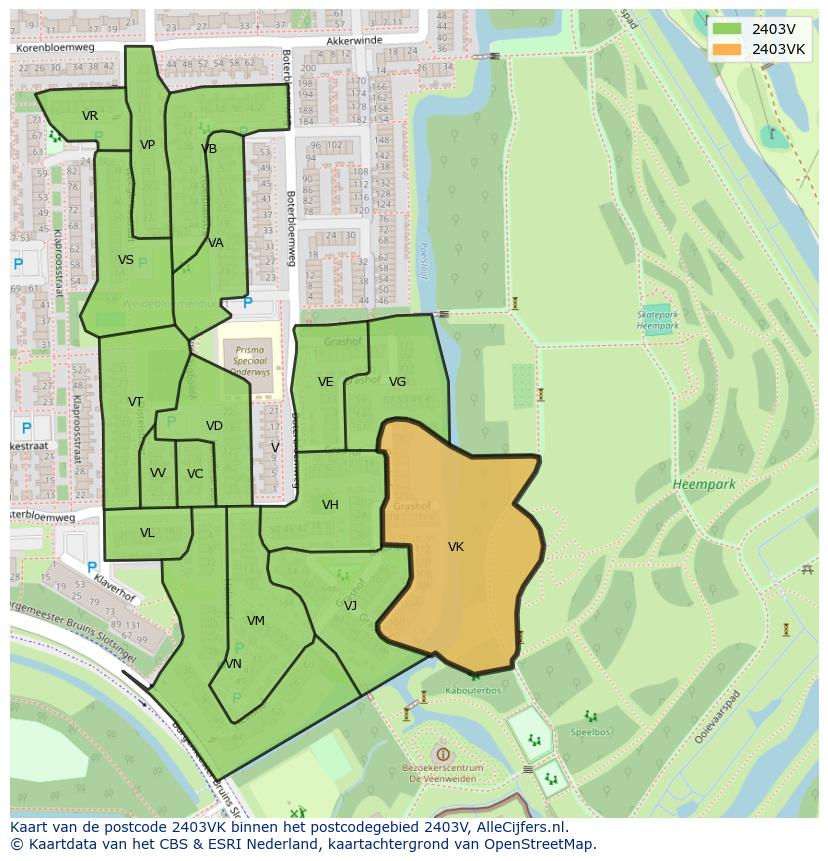 Afbeelding van het postcodegebied 2403 VK op de kaart.