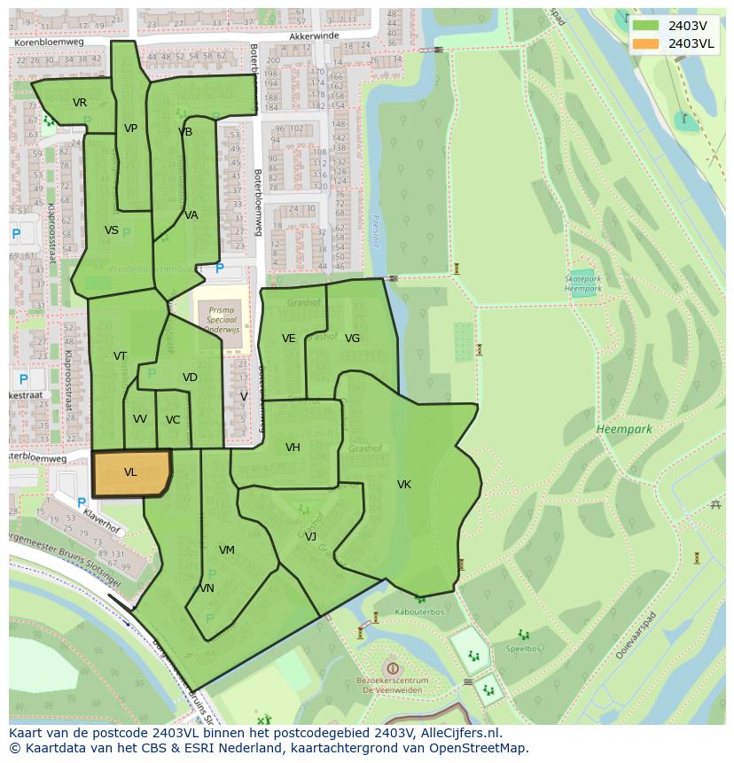 Afbeelding van het postcodegebied 2403 VL op de kaart.