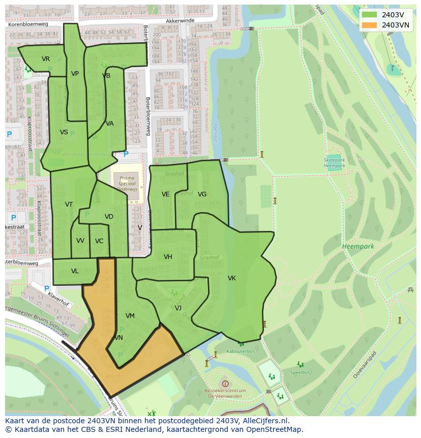 Afbeelding van het postcodegebied 2403 VN op de kaart.