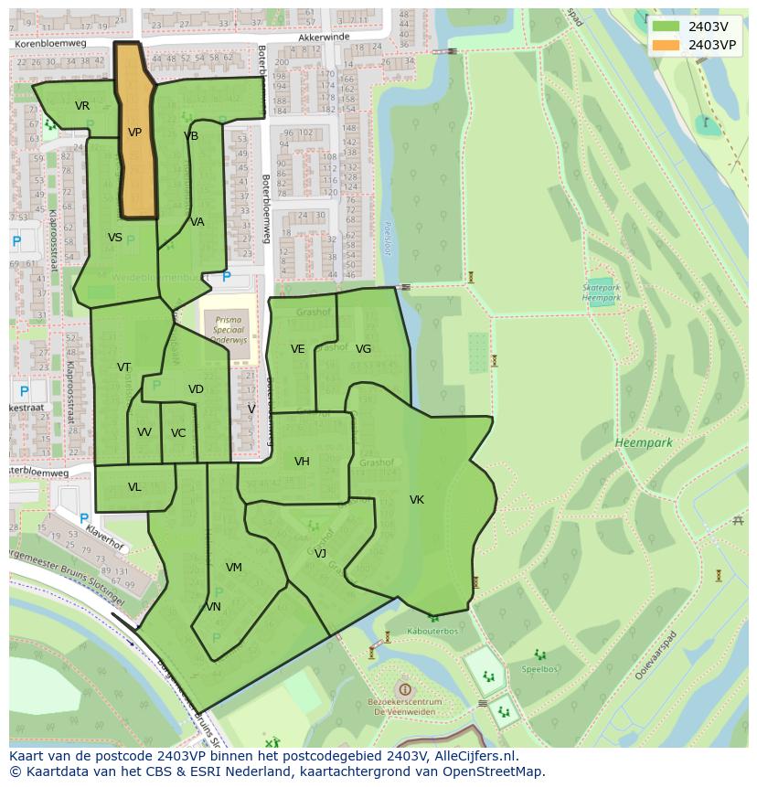 Afbeelding van het postcodegebied 2403 VP op de kaart.
