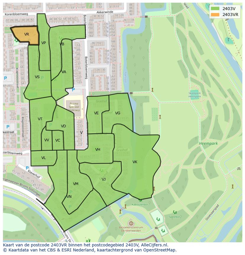 Afbeelding van het postcodegebied 2403 VR op de kaart.