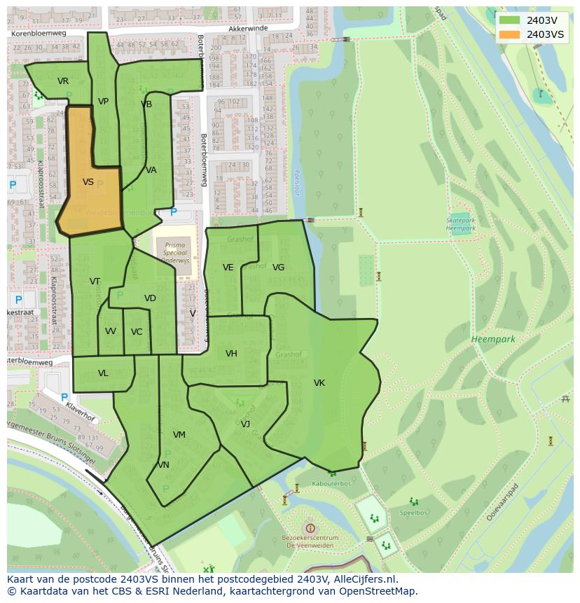 Afbeelding van het postcodegebied 2403 VS op de kaart.