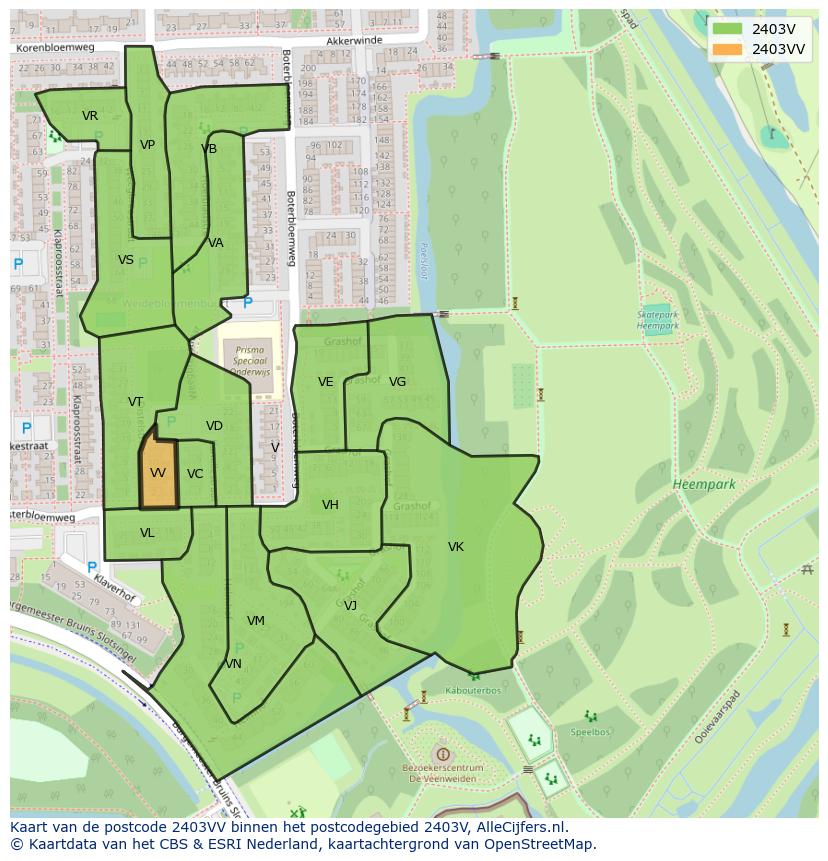 Afbeelding van het postcodegebied 2403 VV op de kaart.
