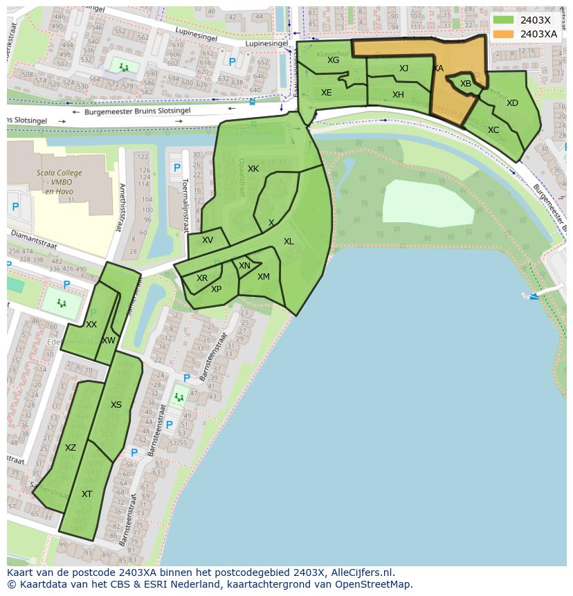 Afbeelding van het postcodegebied 2403 XA op de kaart.