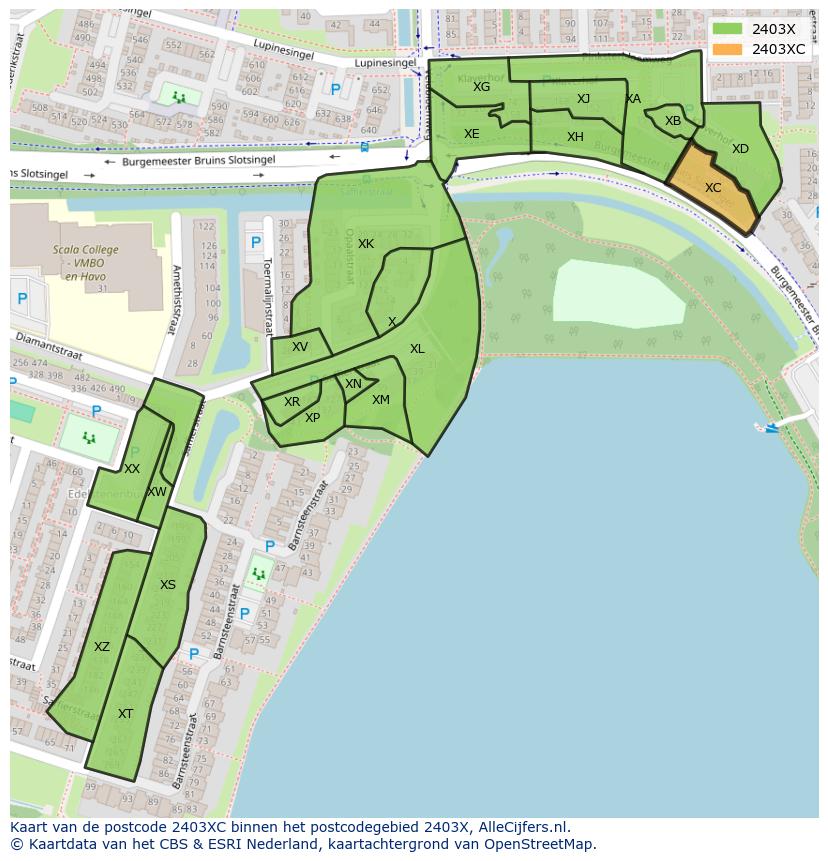 Afbeelding van het postcodegebied 2403 XC op de kaart.