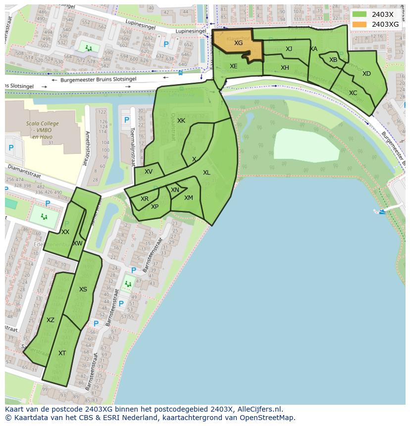 Afbeelding van het postcodegebied 2403 XG op de kaart.
