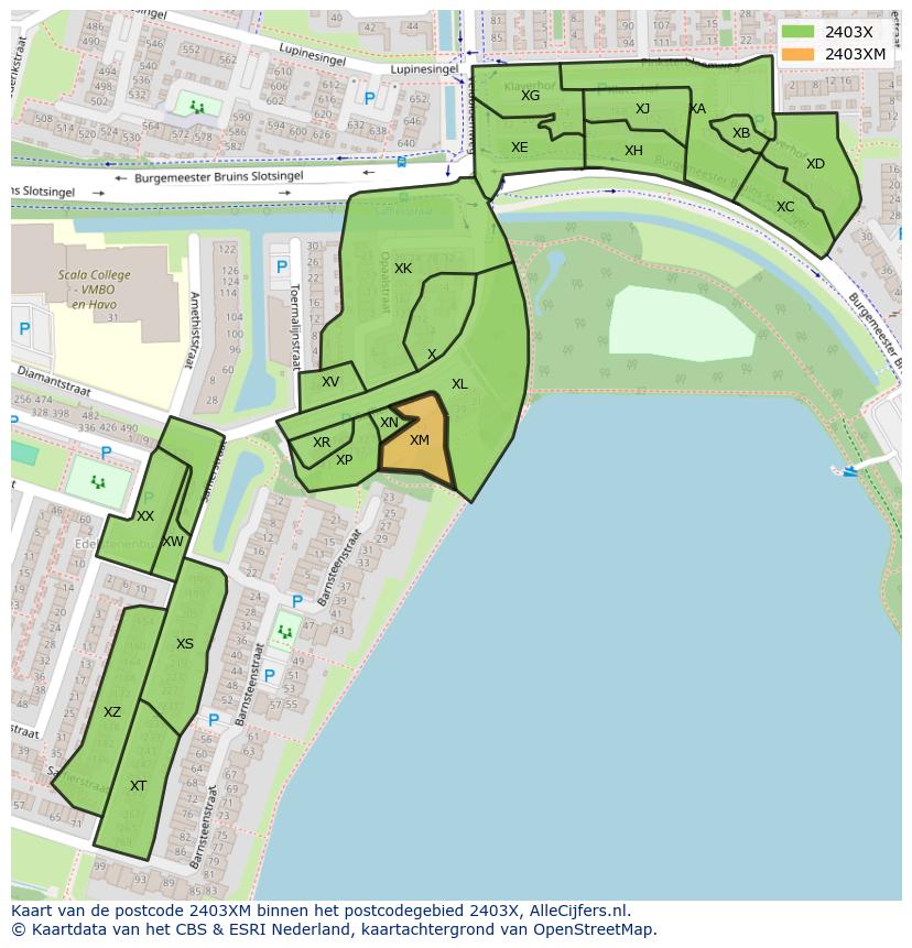 Afbeelding van het postcodegebied 2403 XM op de kaart.