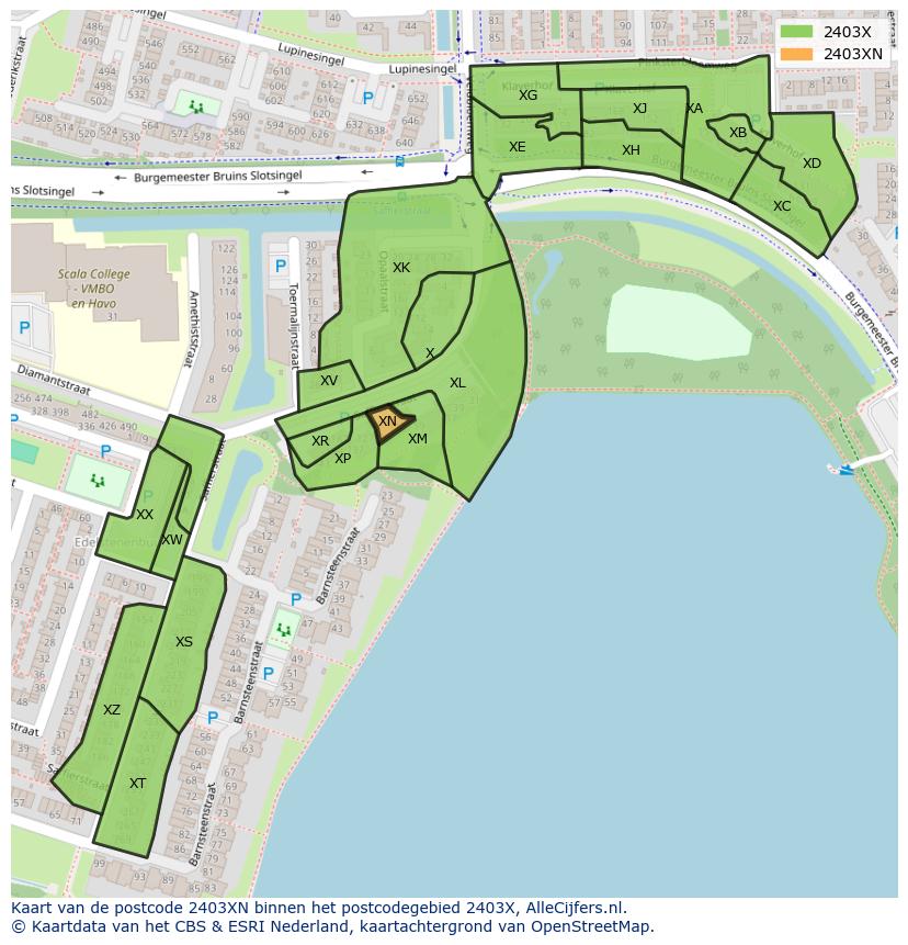 Afbeelding van het postcodegebied 2403 XN op de kaart.