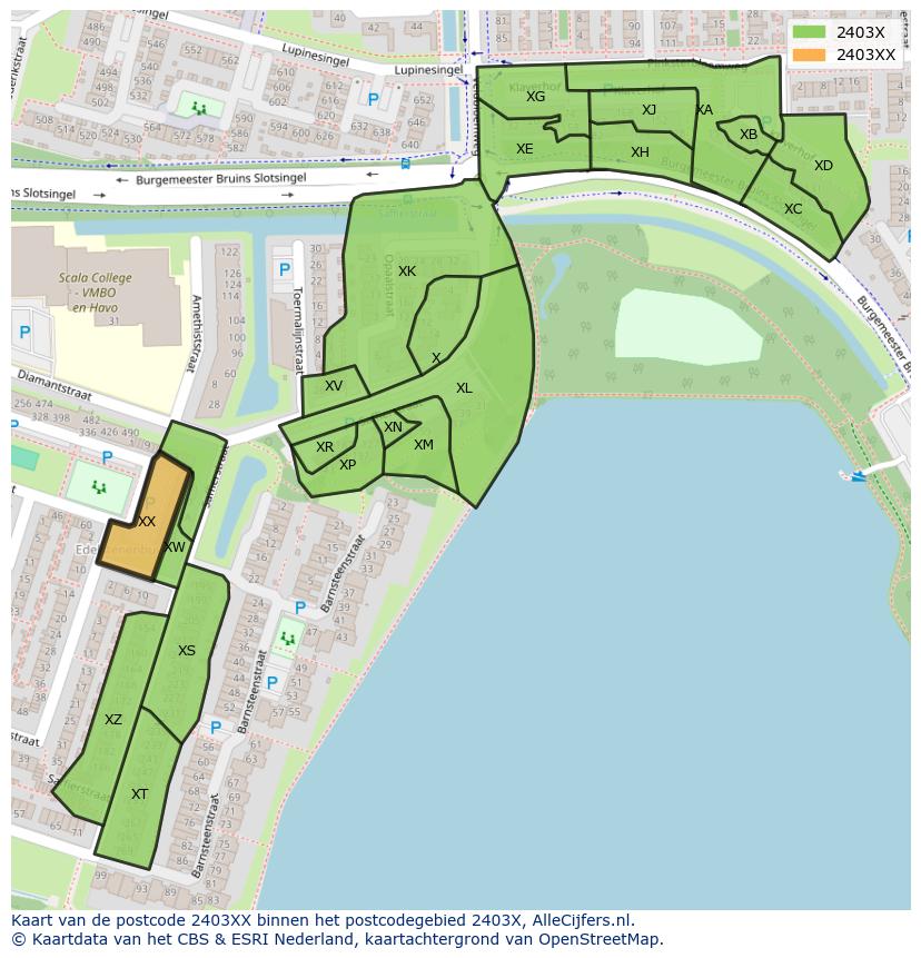 Afbeelding van het postcodegebied 2403 XX op de kaart.