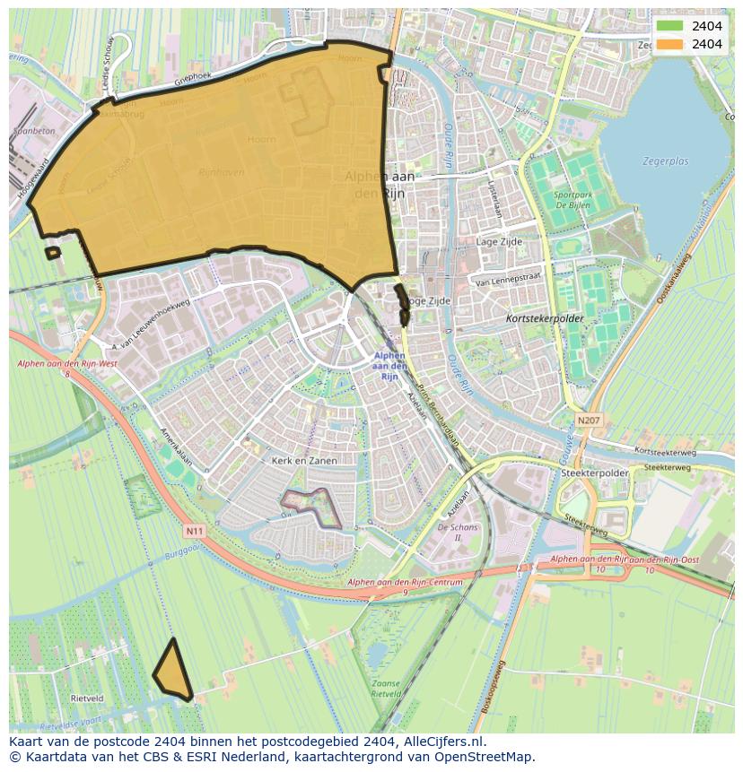 Afbeelding van het postcodegebied 2404 op de kaart.
