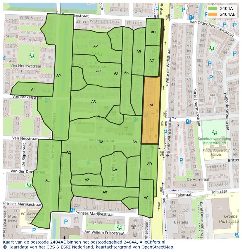 Afbeelding van het postcodegebied 2404 AE op de kaart.