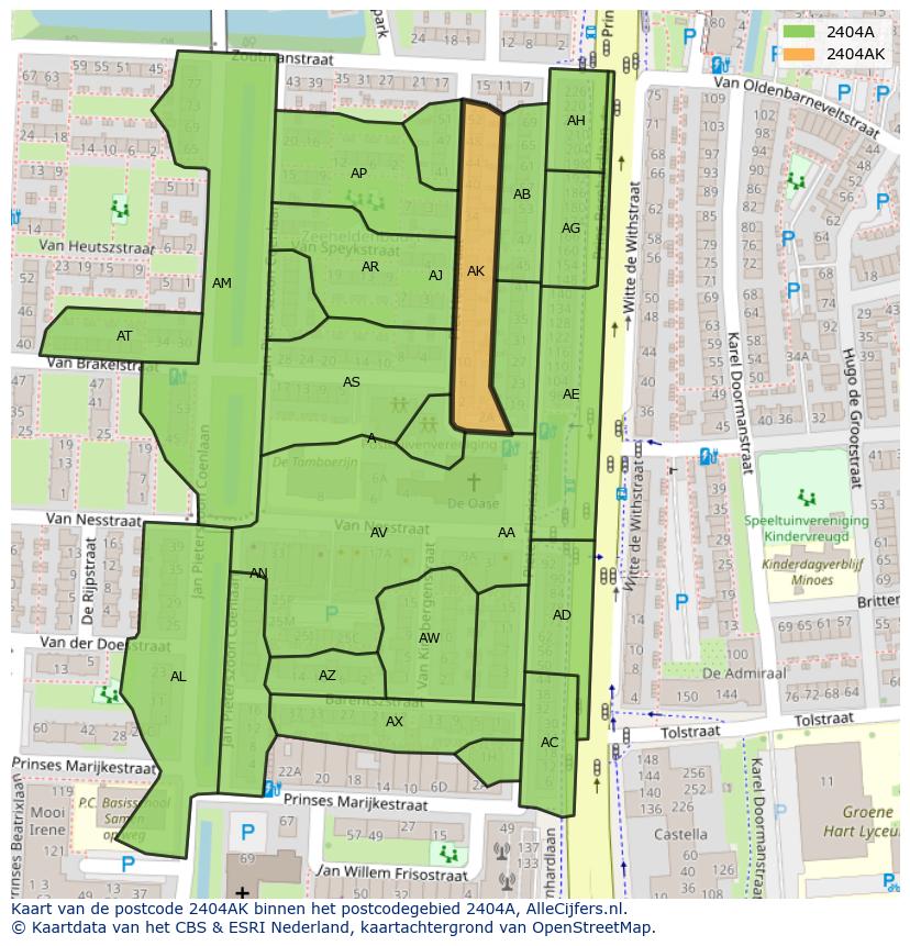 Afbeelding van het postcodegebied 2404 AK op de kaart.