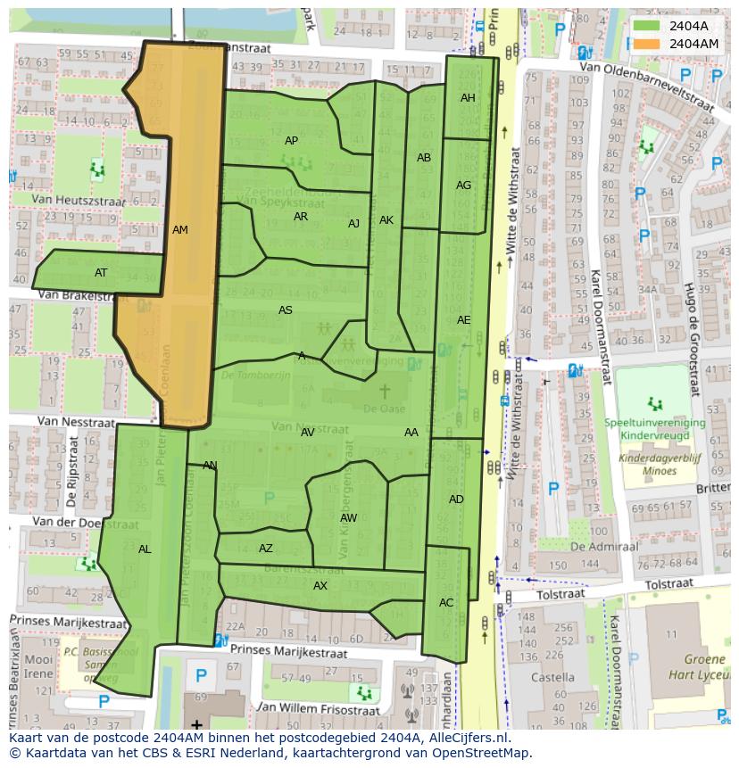 Afbeelding van het postcodegebied 2404 AM op de kaart.