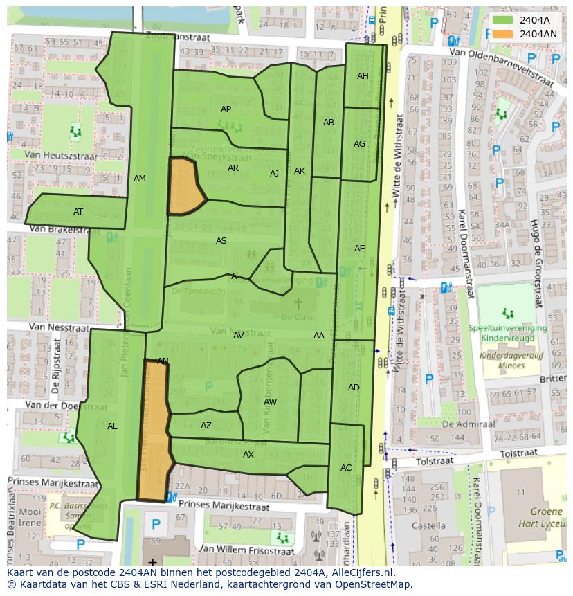 Afbeelding van het postcodegebied 2404 AN op de kaart.