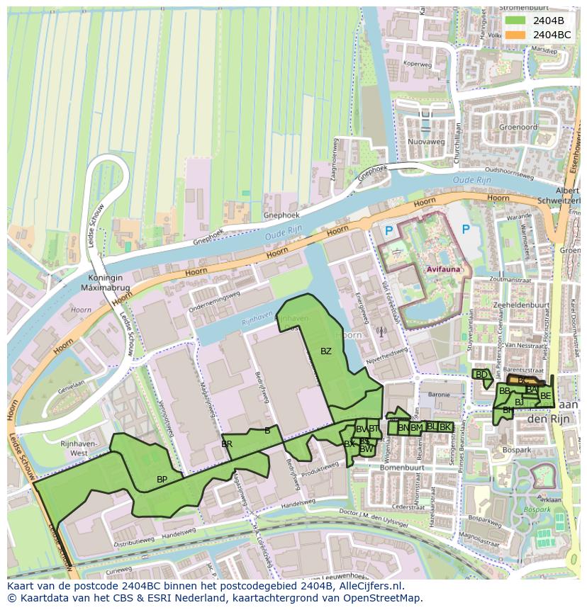Afbeelding van het postcodegebied 2404 BC op de kaart.