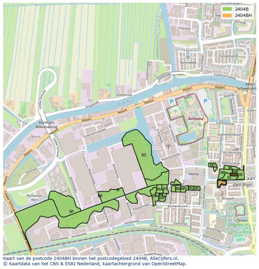 Afbeelding van het postcodegebied 2404 BH op de kaart.