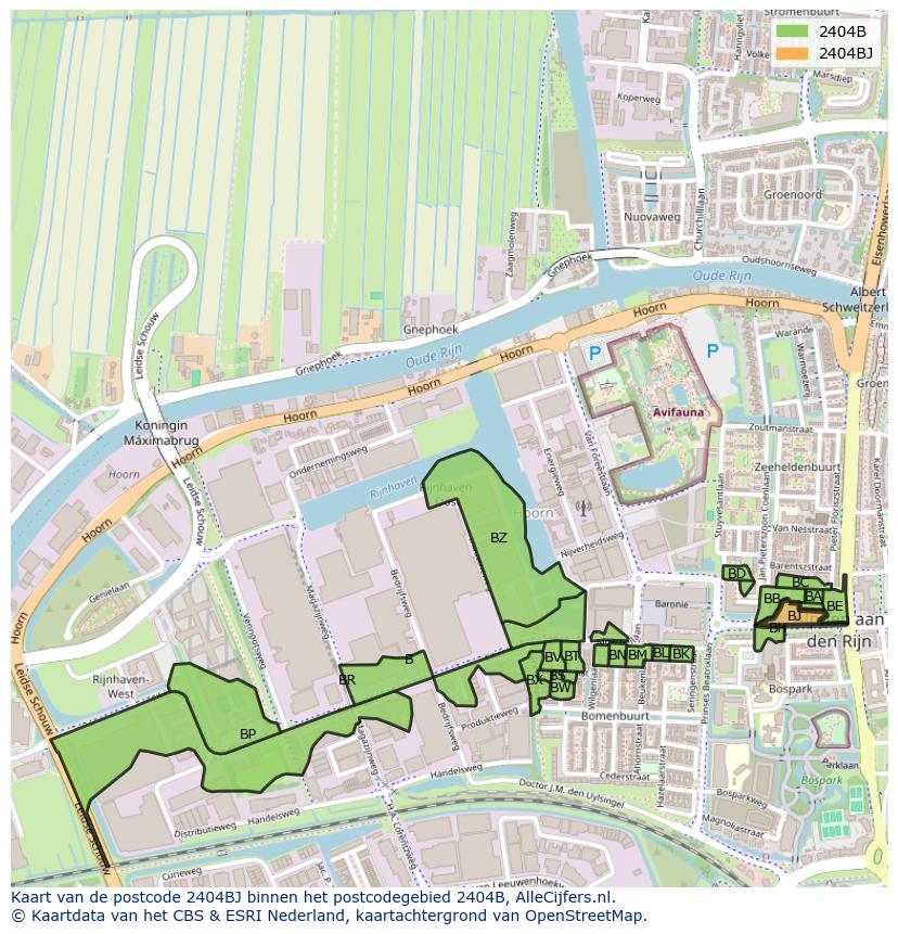 Afbeelding van het postcodegebied 2404 BJ op de kaart.