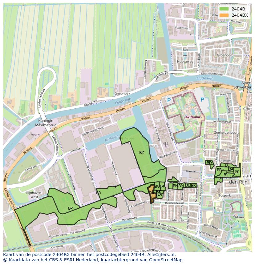 Afbeelding van het postcodegebied 2404 BX op de kaart.