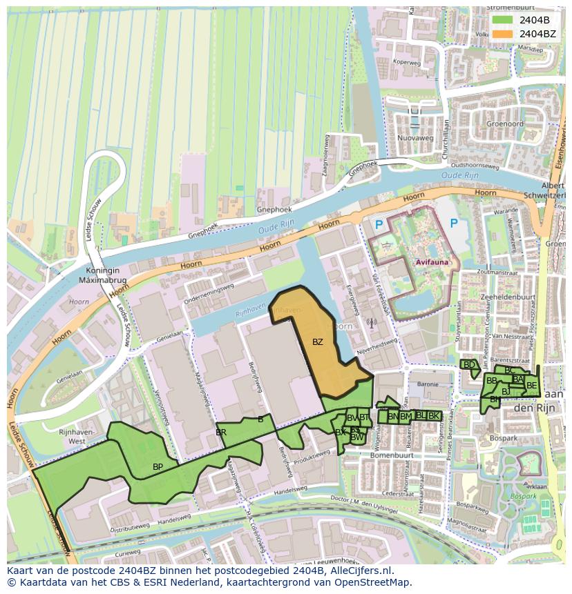 Afbeelding van het postcodegebied 2404 BZ op de kaart.