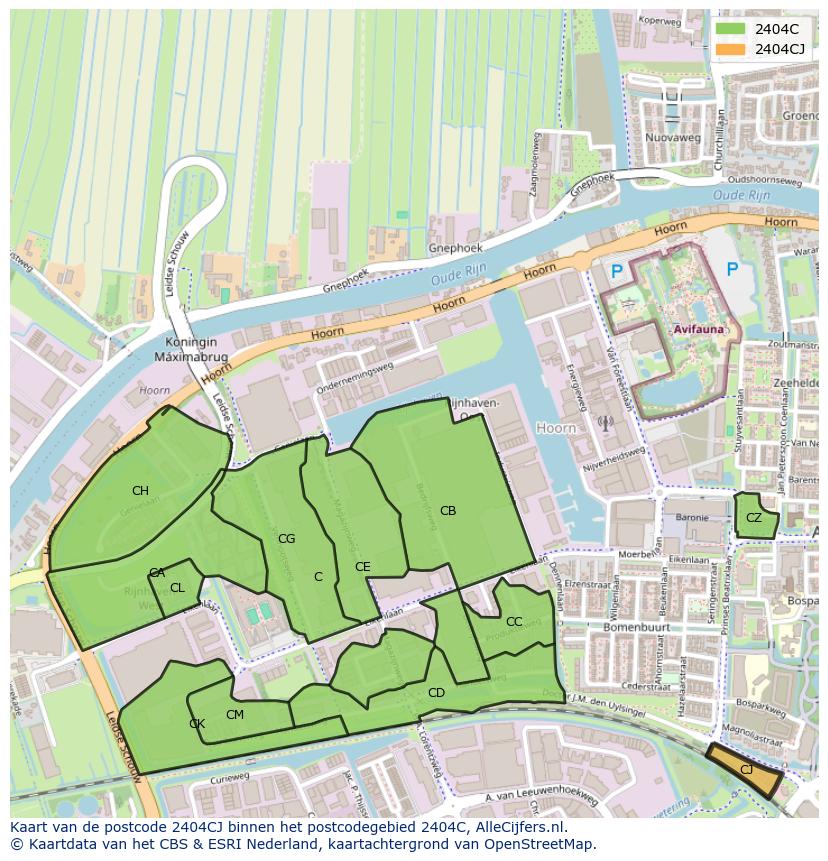 Afbeelding van het postcodegebied 2404 CJ op de kaart.