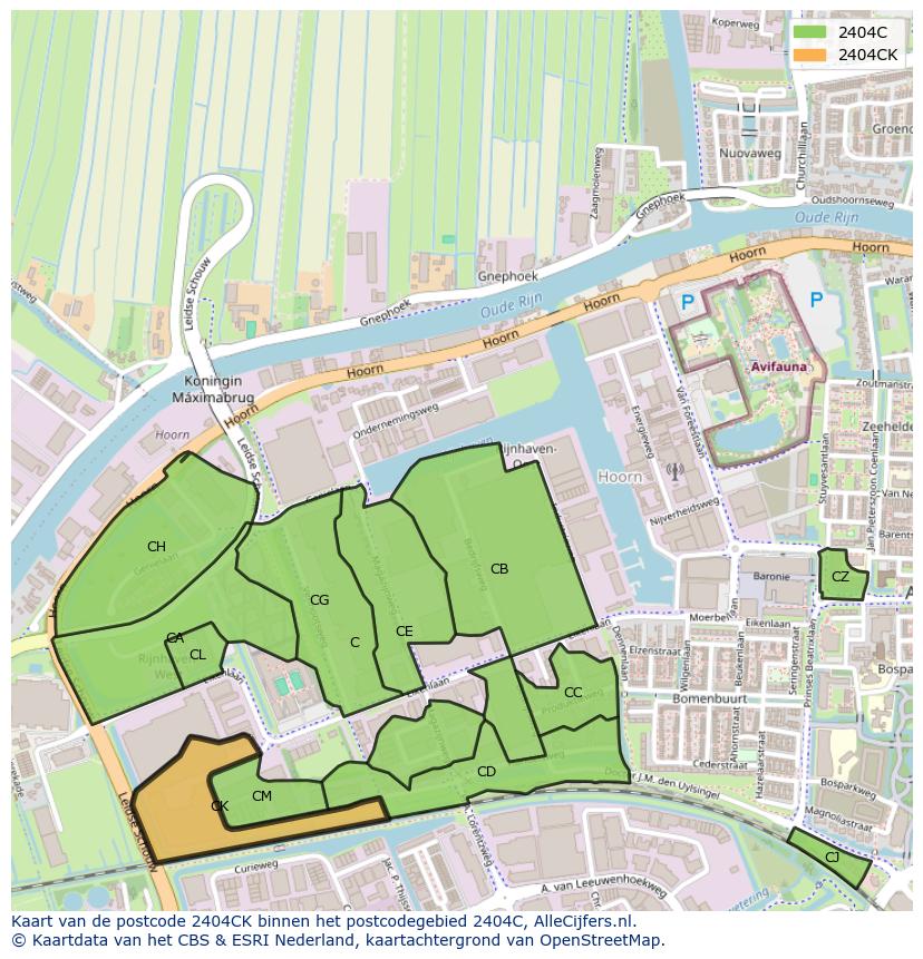 Afbeelding van het postcodegebied 2404 CK op de kaart.