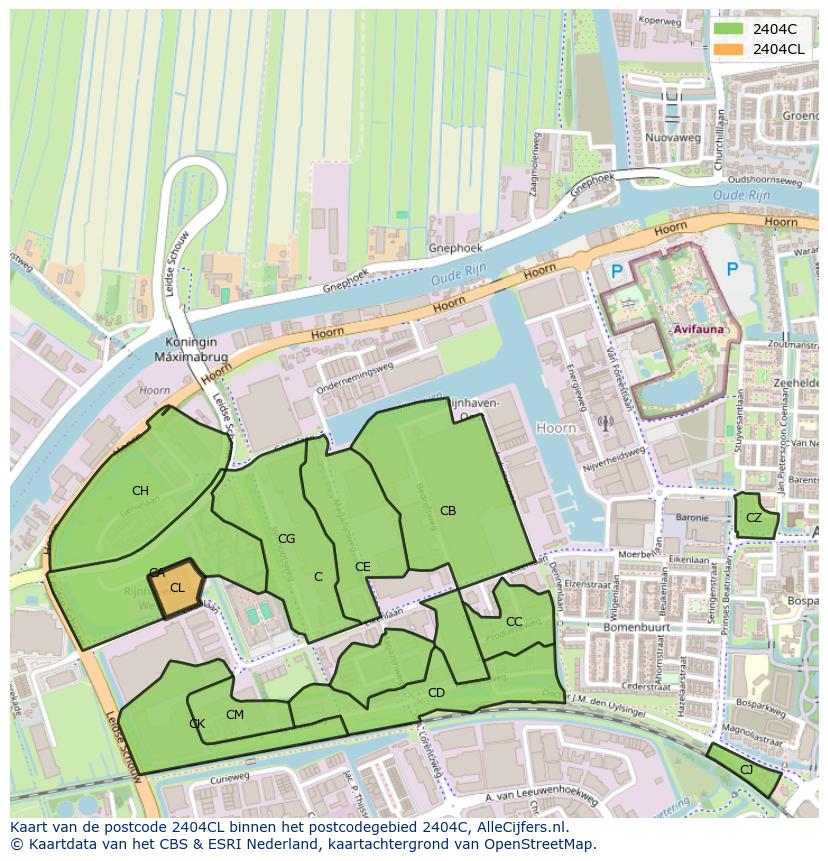 Afbeelding van het postcodegebied 2404 CL op de kaart.