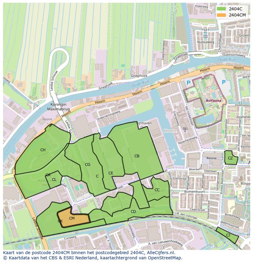 Afbeelding van het postcodegebied 2404 CM op de kaart.