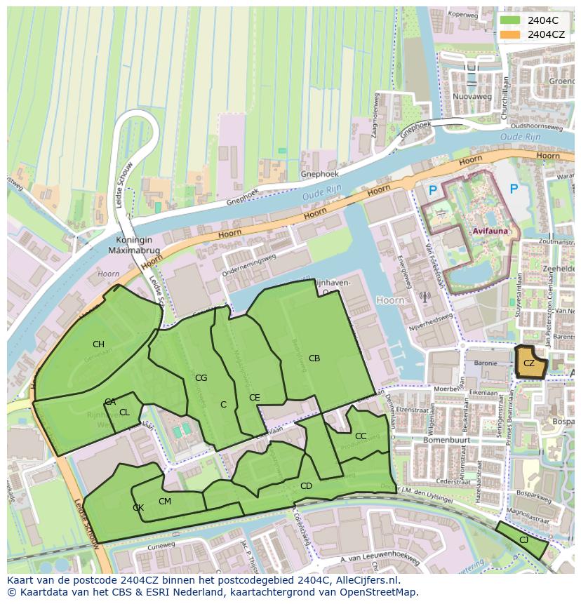 Afbeelding van het postcodegebied 2404 CZ op de kaart.