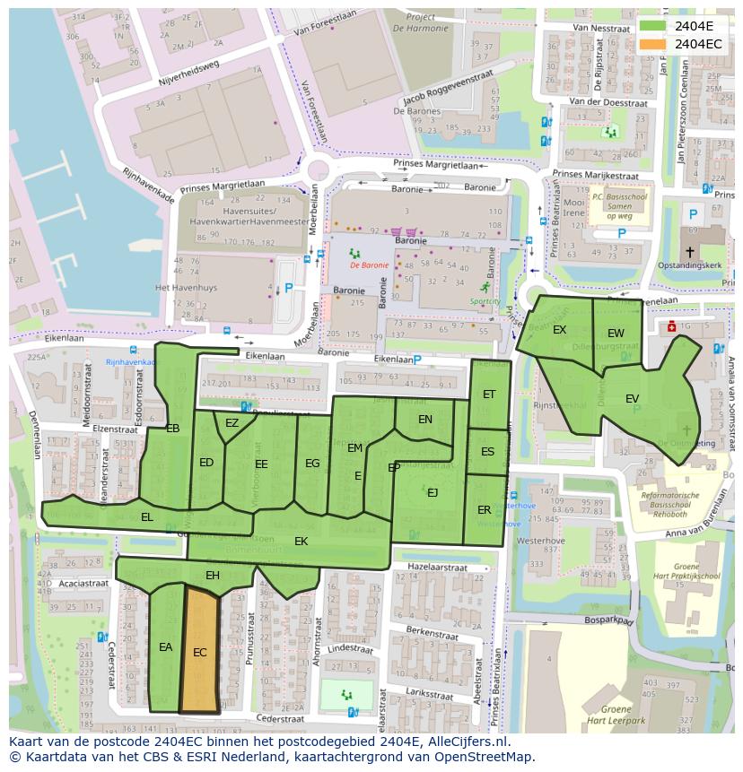 Afbeelding van het postcodegebied 2404 EC op de kaart.