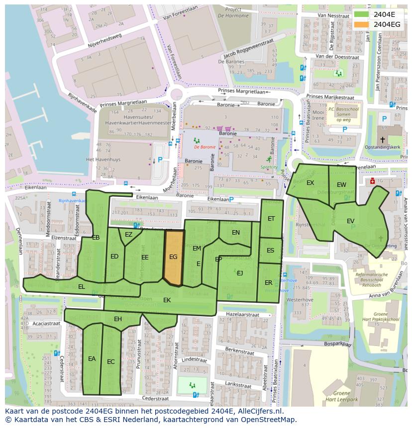 Afbeelding van het postcodegebied 2404 EG op de kaart.