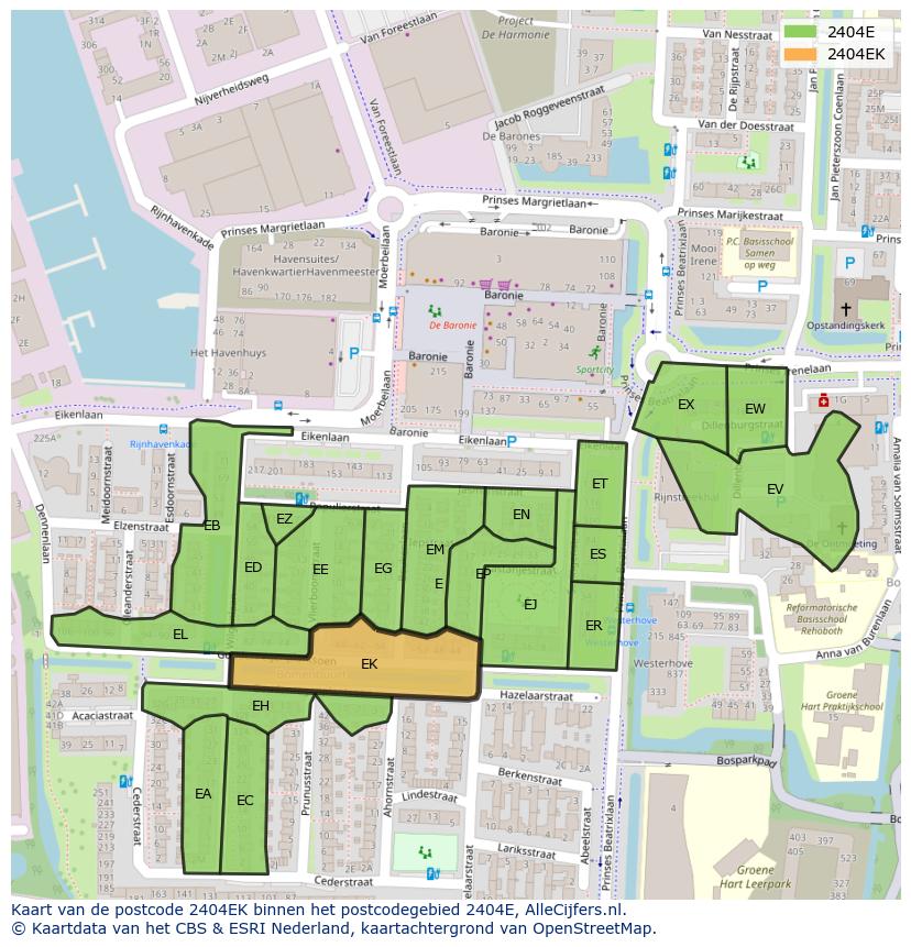 Afbeelding van het postcodegebied 2404 EK op de kaart.