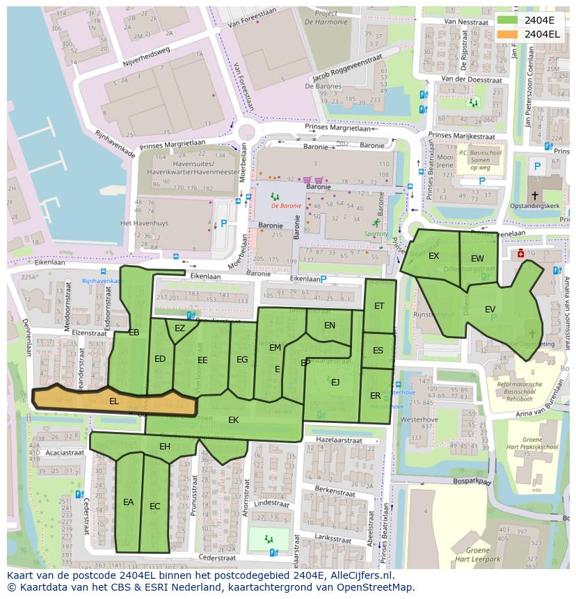Afbeelding van het postcodegebied 2404 EL op de kaart.