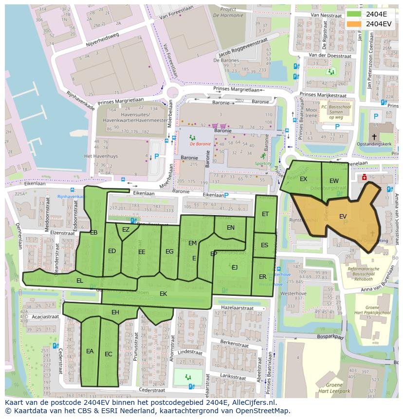 Afbeelding van het postcodegebied 2404 EV op de kaart.