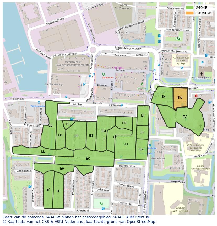 Afbeelding van het postcodegebied 2404 EW op de kaart.