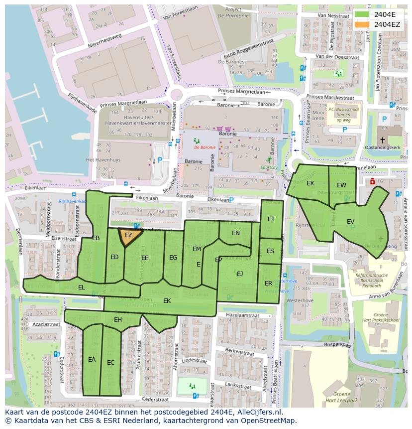 Afbeelding van het postcodegebied 2404 EZ op de kaart.