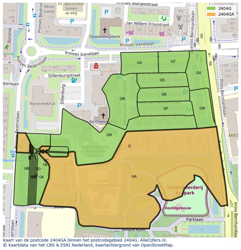 Afbeelding van het postcodegebied 2404 GA op de kaart.
