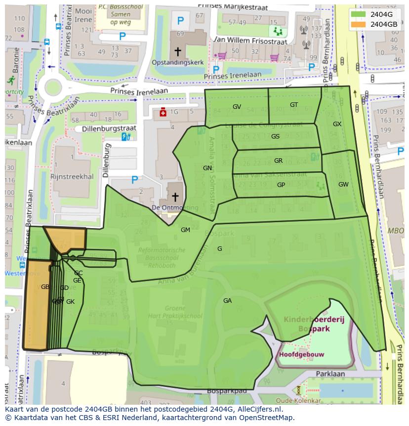 Afbeelding van het postcodegebied 2404 GB op de kaart.