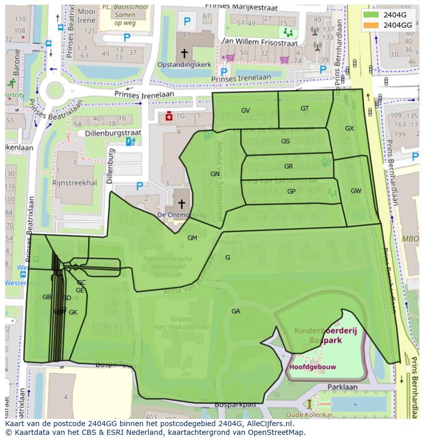 Afbeelding van het postcodegebied 2404 GG op de kaart.