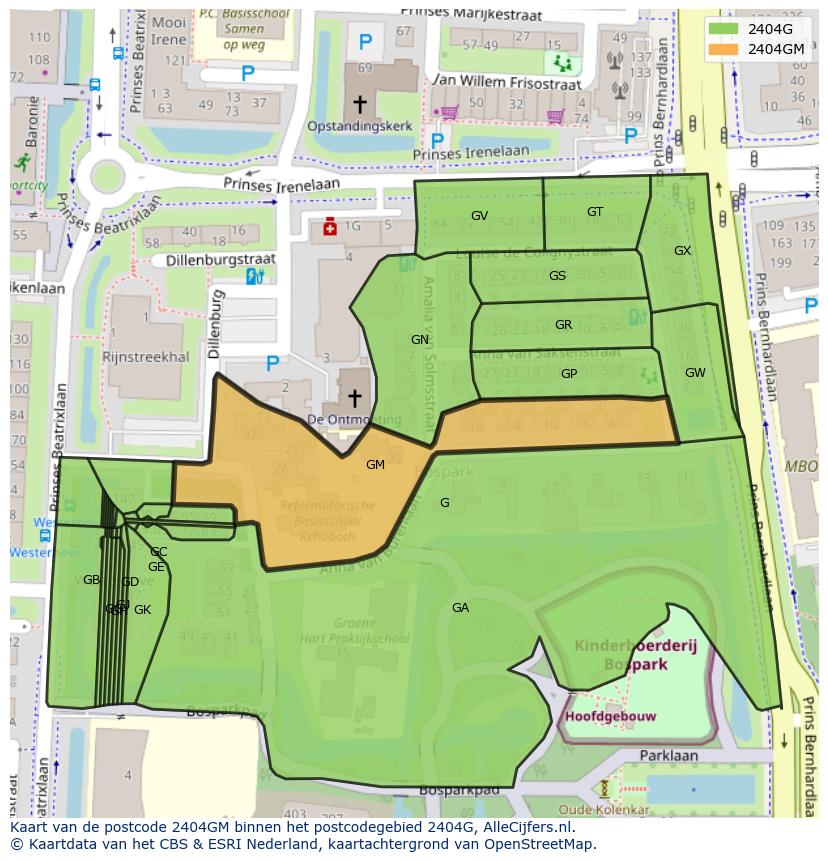 Afbeelding van het postcodegebied 2404 GM op de kaart.