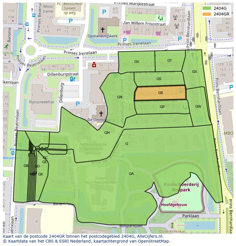 Afbeelding van het postcodegebied 2404 GR op de kaart.