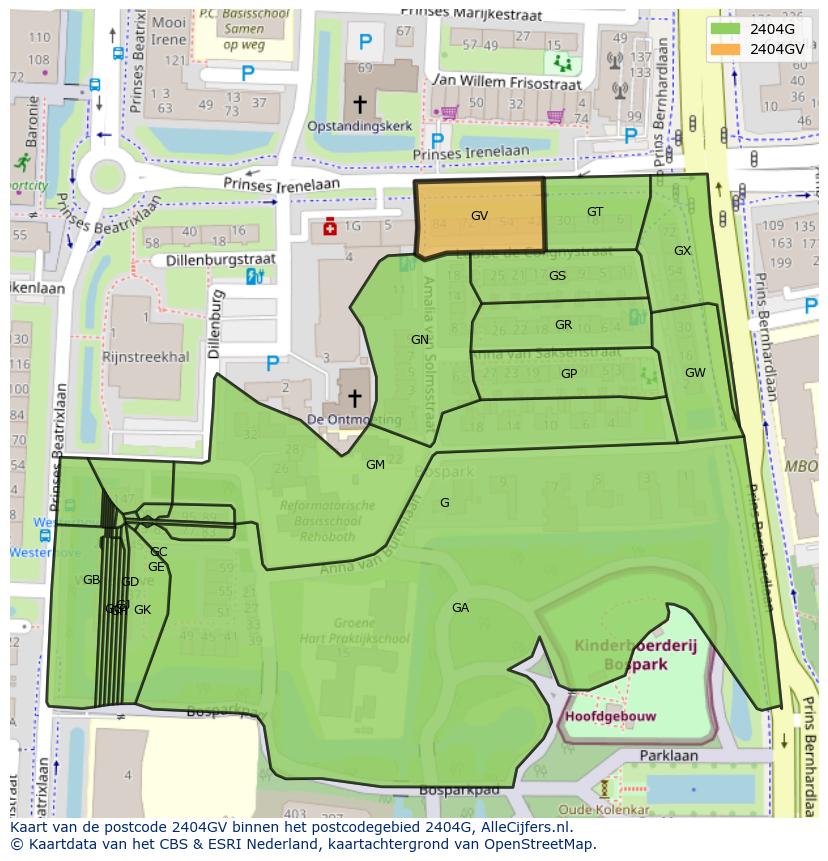 Afbeelding van het postcodegebied 2404 GV op de kaart.