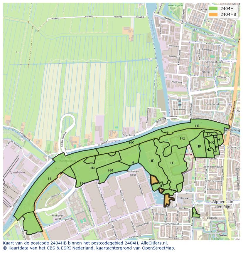 Afbeelding van het postcodegebied 2404 HB op de kaart.