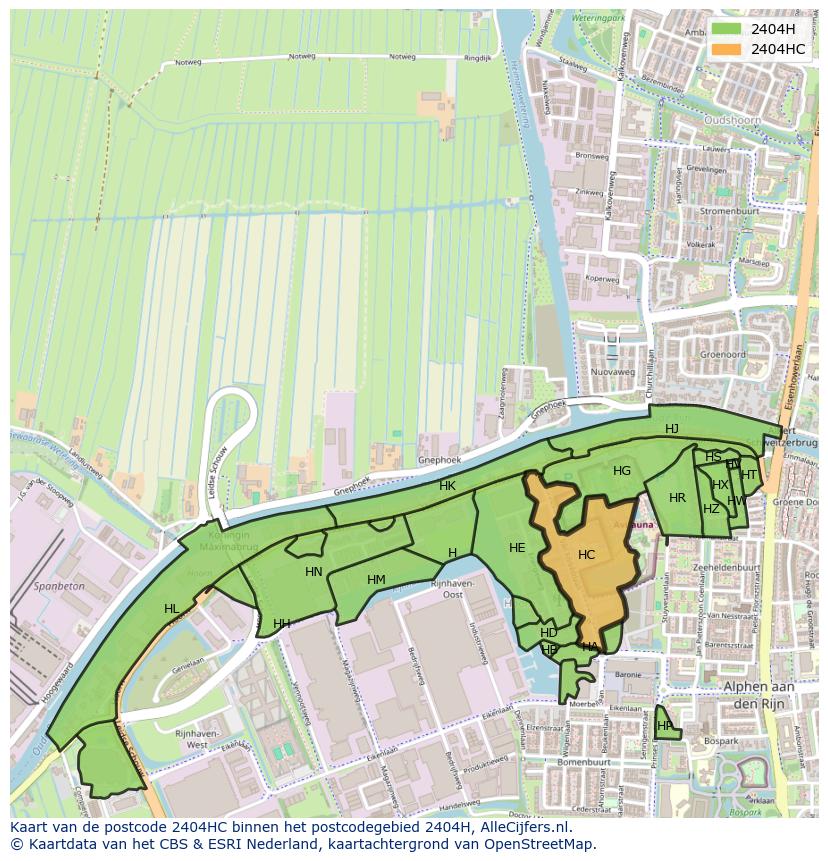 Afbeelding van het postcodegebied 2404 HC op de kaart.