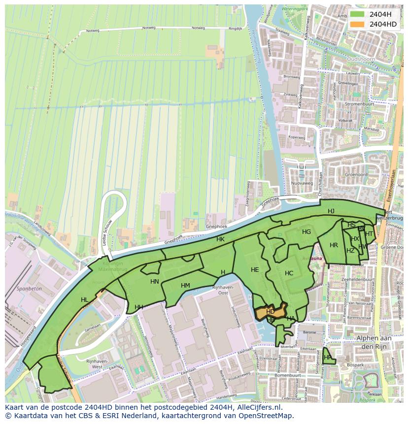 Afbeelding van het postcodegebied 2404 HD op de kaart.