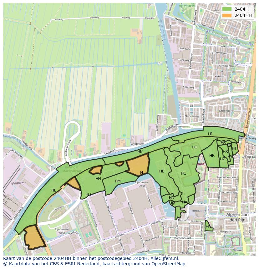 Afbeelding van het postcodegebied 2404 HH op de kaart.